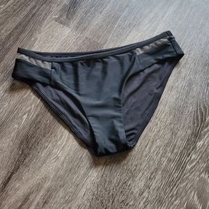 NEW! XHILARATION BLACK CHEEKY SWIMWEAR BIKINI BOTTOM W/ MESH SIDE PANEL DETAIL